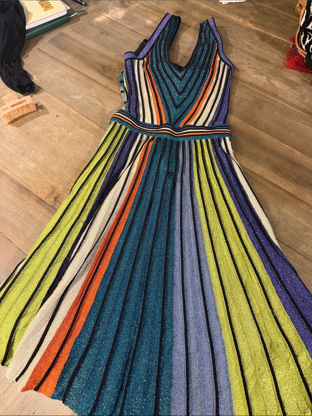 Missoni Multicolor Striped Knit Midi Dress - Teal, Lime, Purple, Orange, Cream